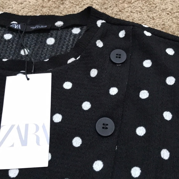 NWT! ZARA black Long Sleeve Polka dot dress - Picture 8 of 8